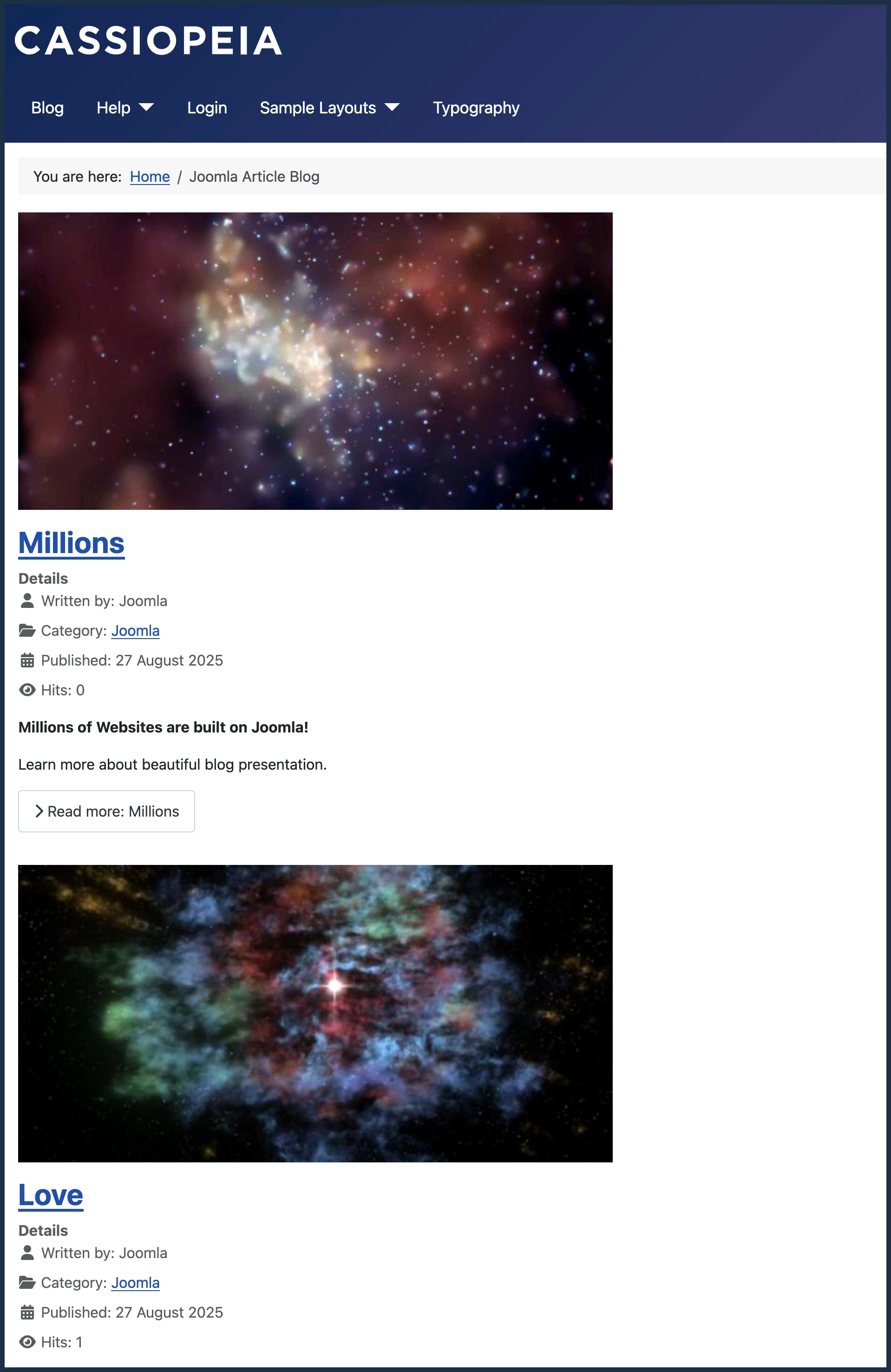 Screenshot of a Category Blog layout