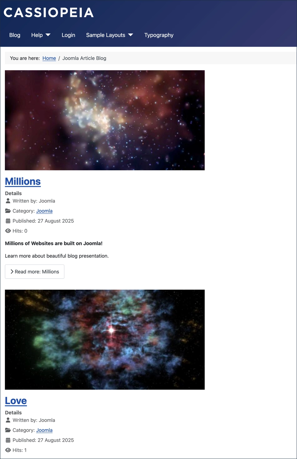 Screenshot of a Category Blog layout