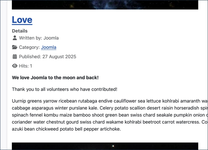 Screenshot of article in blog layout with no read-more button