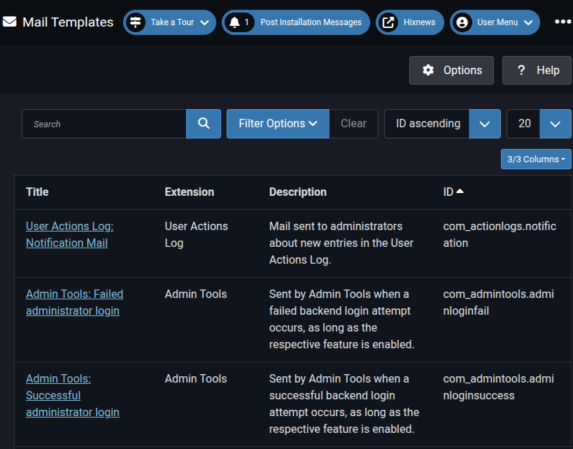 Mail Templates List