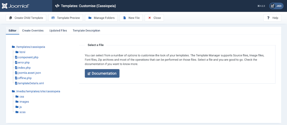 template customise cassiopeia site tab